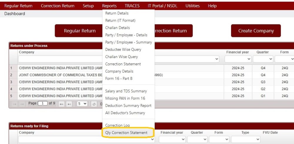Reports - Qly Correction Statement
