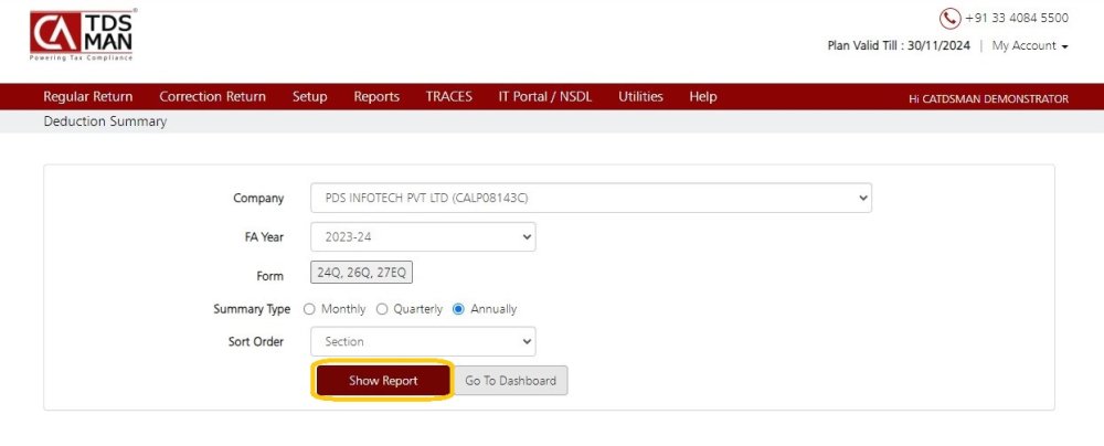 Fig 2 Deduction Summary Report