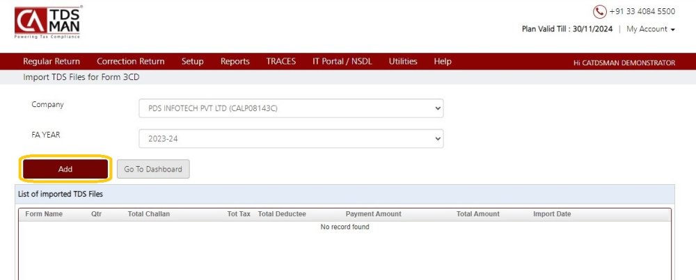 Fig 2 - Form 3CD (TDS File Import)