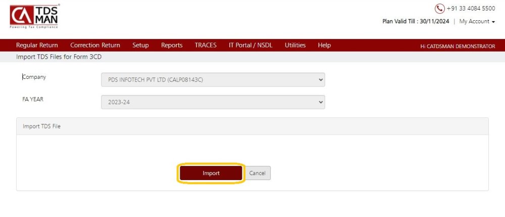 Fig 3 - Form 3CD (TDS File Import)