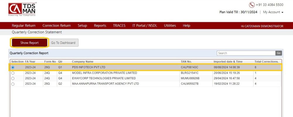 Fig 3 - Qly Correction Statement