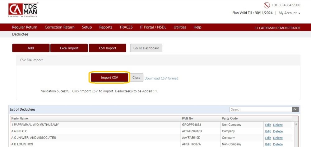 Deductee ADD CSV 4