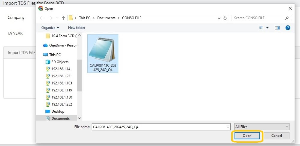 Fig 4 - Form 3CD (TDS File Import)