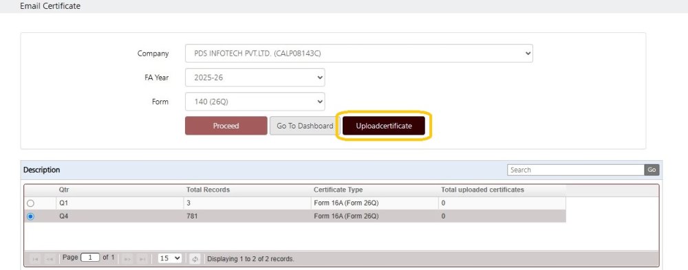Fig 4 Upload TDS Certificates