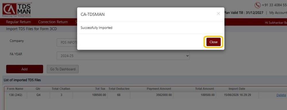 Fig 6 - Form 3CD (TDS File Import)