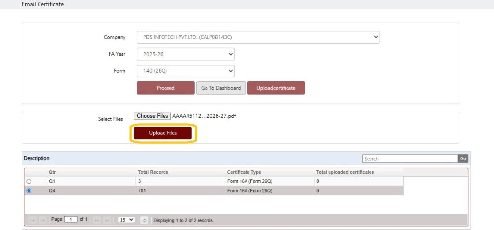 Fig 6 Upload TDS Certificate