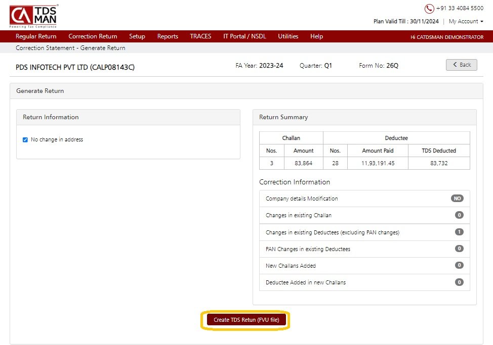 Generate Correction Return
