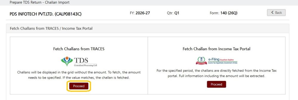 Import Challan from Traces