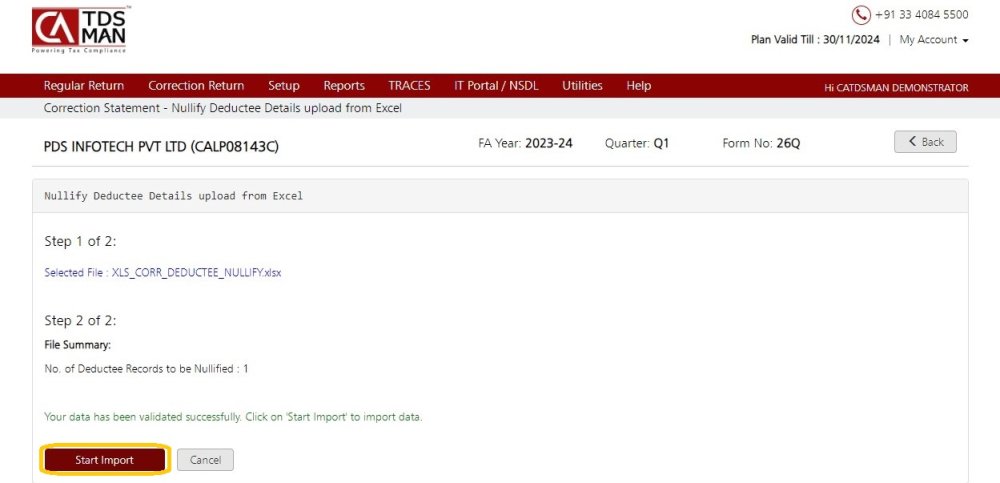 Nullify Deductee - Start Import