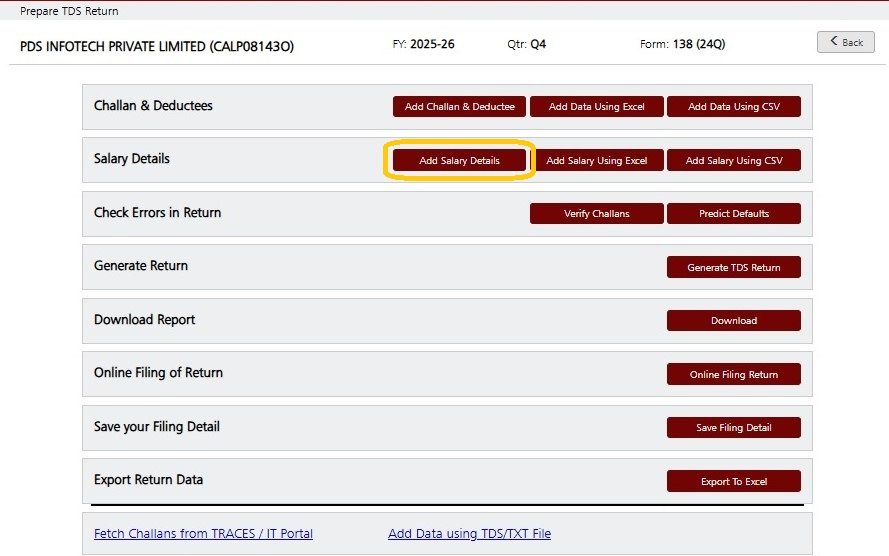 Form 138 (24Q) - Add Salary Details