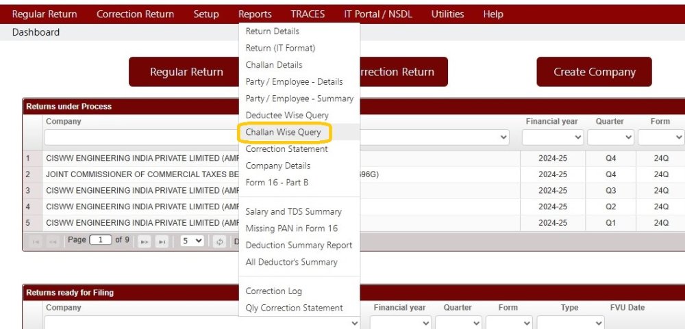 Reports - Challan Wise Query