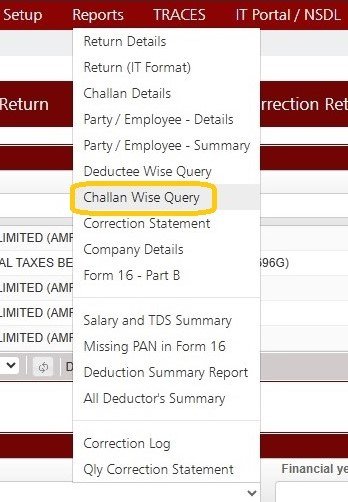 Reports - Challan Wise Query
