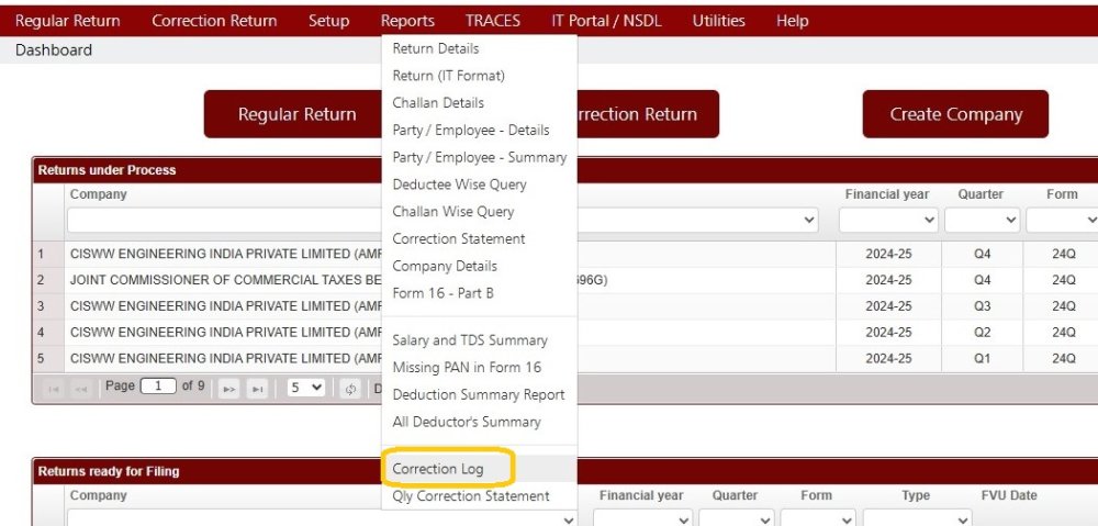 Reports- Correction Log