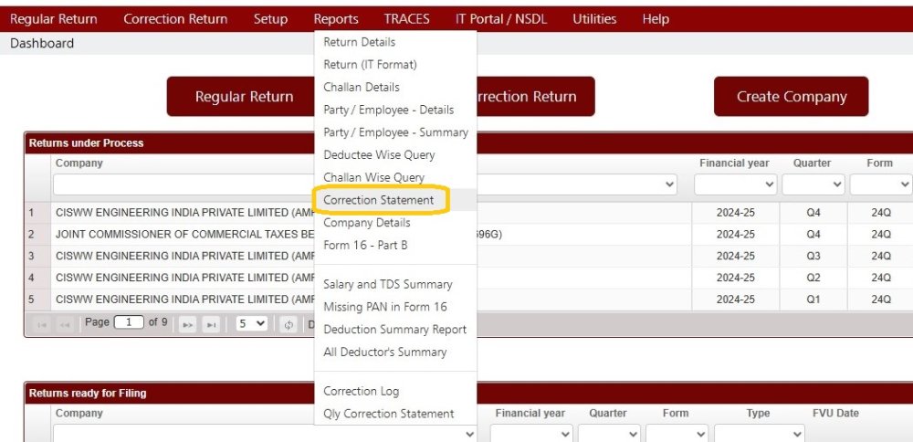 Reports - Correction Statement