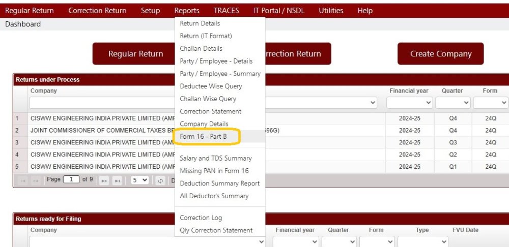 Reports - Form 16 - Part B