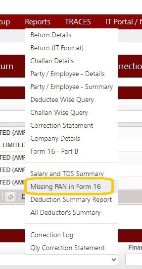 Reports -Missing PAN in Form 16