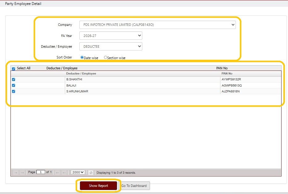 Reports - Party Employee Details - show report