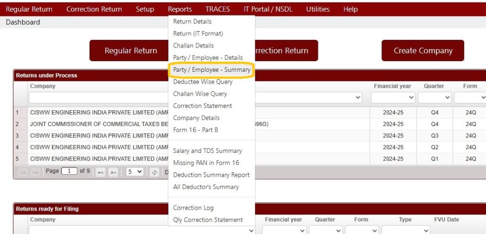 Reports - Party Employee Summary