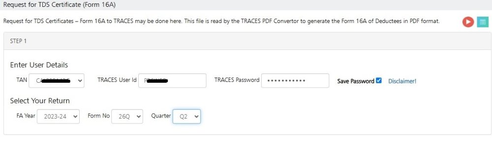 Request for Form 16A