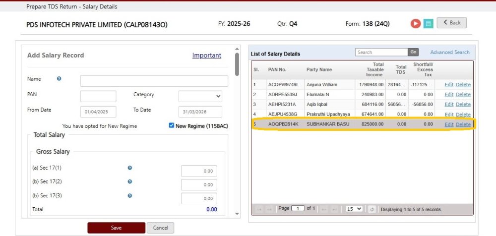 Save Salary Details