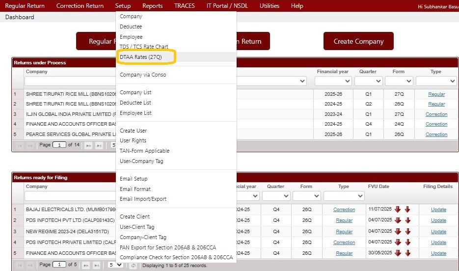 Setup - DTAA Rates (27Q)