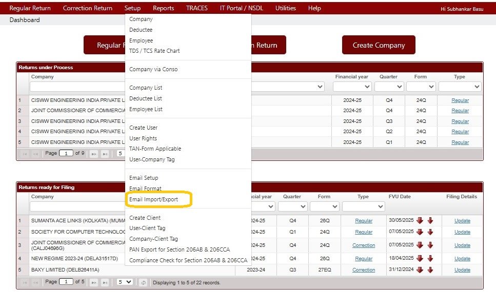 Setup - Email Import or Export
