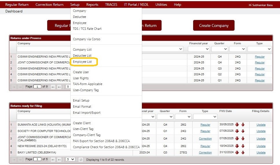 Setup -Employee List