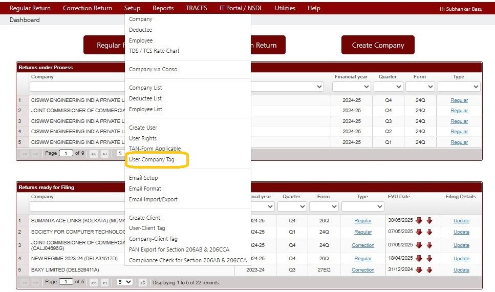 Setup -User-Company Tag