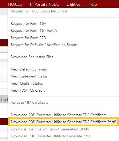 Traces -Download PDF Converter Utility to Generate TDS Certificate – Part B