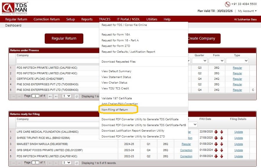 Traces - Non-Filling of Return
