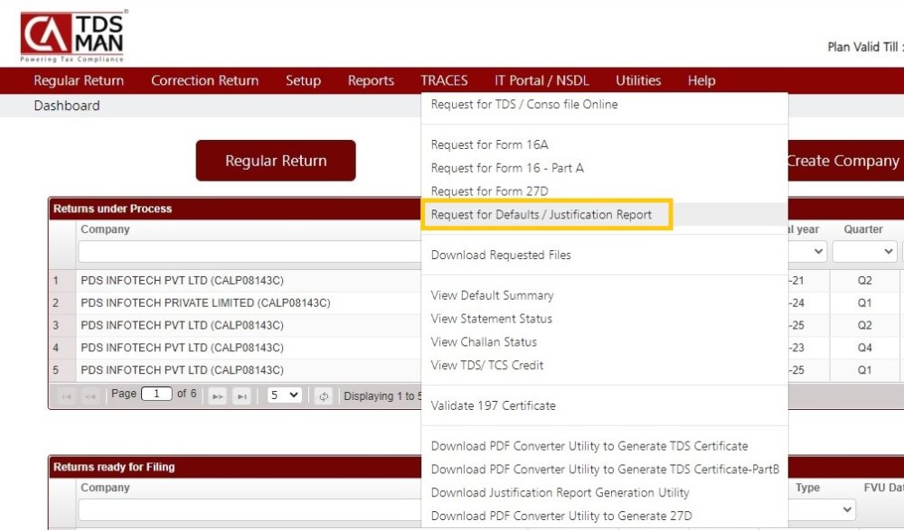 Traces - Request for Defaults / Justification Report