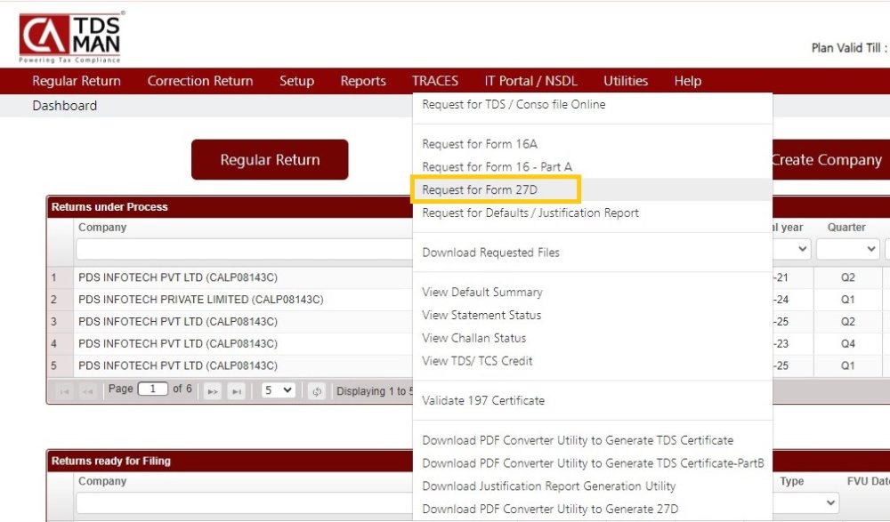 Traces - Request For Form 27D