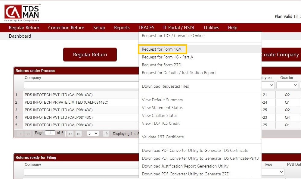 Traces - Request Form 16A