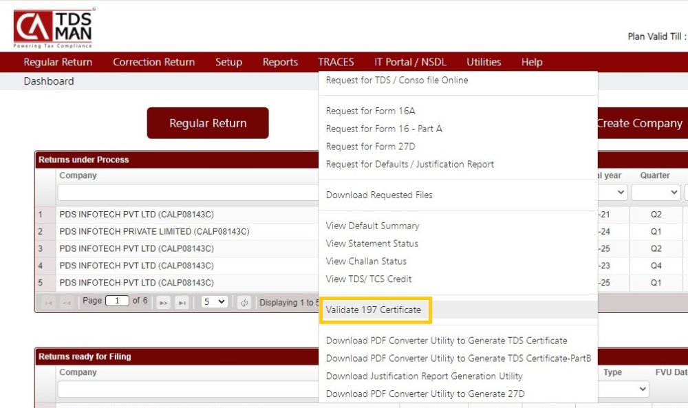Traces - Validate 197 Certificate