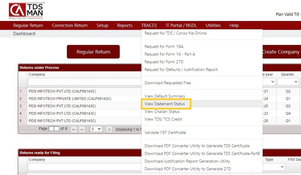 Traces - View Statement Status