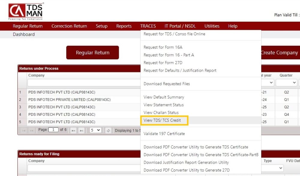 Traces -View TDS or TCS Credit