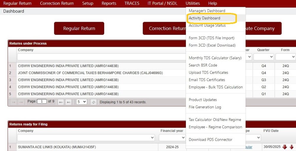 Utilities - Activity Dashboard
