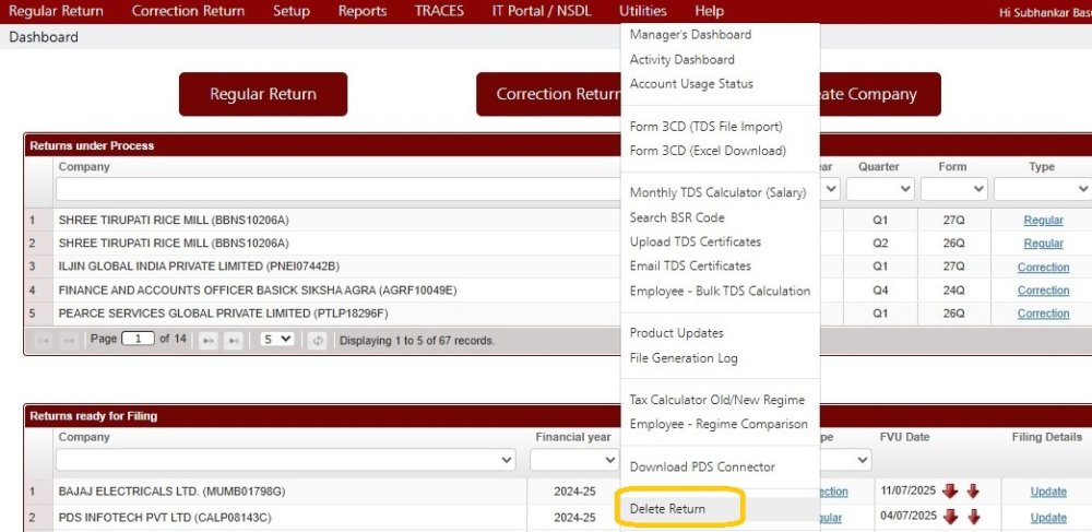 Utilities - Delete Return