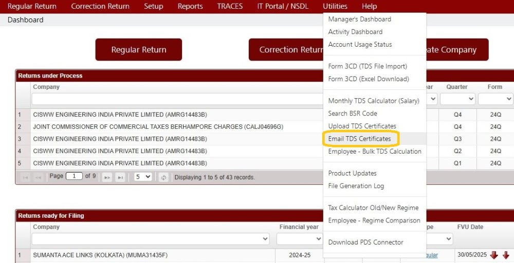 Utilities - Email TDS Certificates