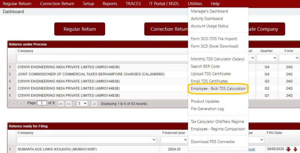 Utilities - Employee – Bulk TDS Calculation