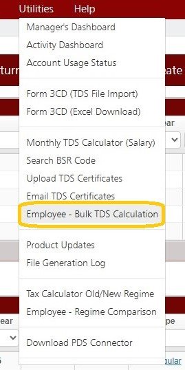 Utilities - Employee – Bulk TDS Calculation