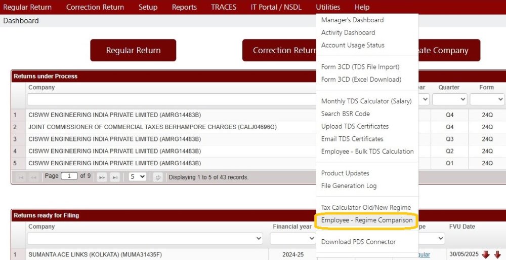 Utilities - Employee – Regime Comparison