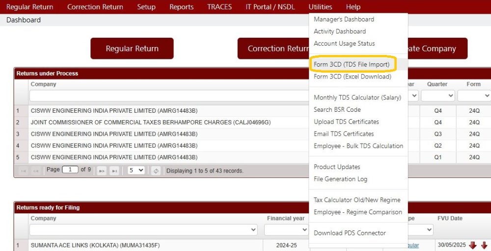 Utilities - Form 3CD (TDS File Import)