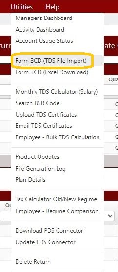 Utilities - Form 3CD (TDS File Import)
