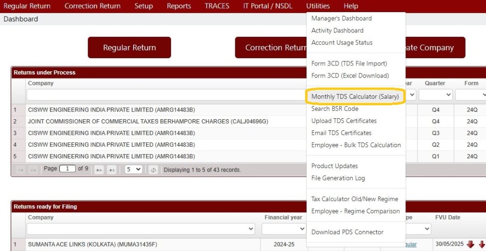 Utilities -Monthly TDS Calculator (Salary)