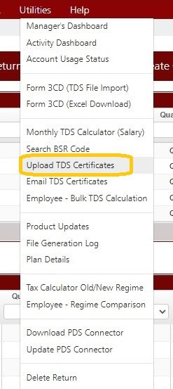 Utilities - Upload TDS Certificates