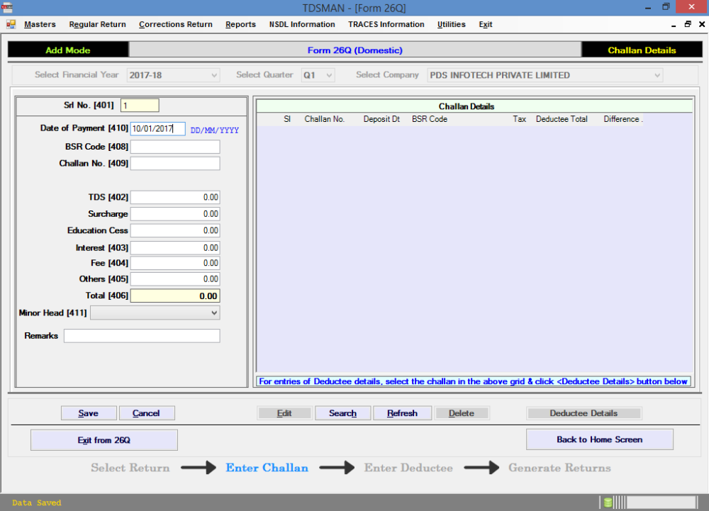 Challan and Deductee Entry - TDSMAN Ver. 14.1 - User Manual