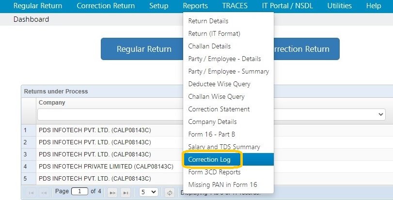 Reports - Correction Log