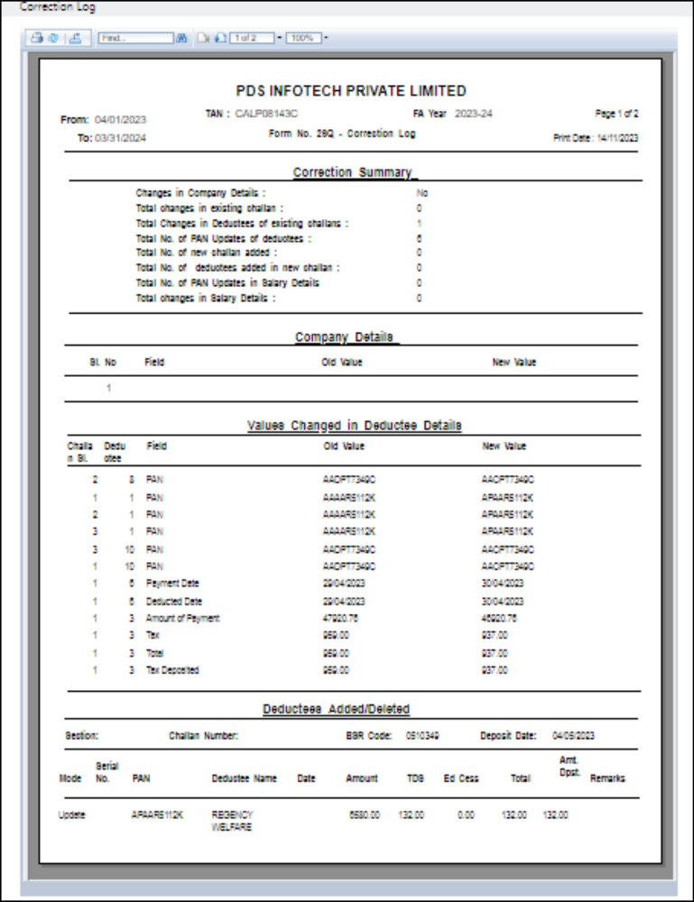Correction Log - Report