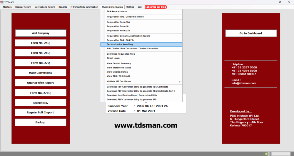 Declaration For Non – Filing - TDSMAN Ver. 14.1 - User Manual